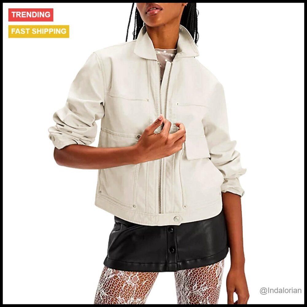Faux Leather Jacket with Lapel Collar and Bell Sleeves, Relaxed Fit